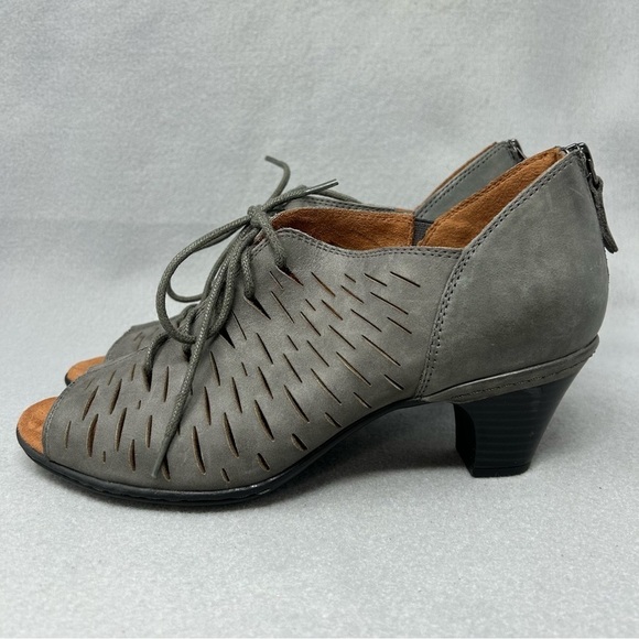 Rockport Boots Cobb hill Womens Leather Open Toe Lace Up Block Heels Size 9W. - Picture 4 of 13